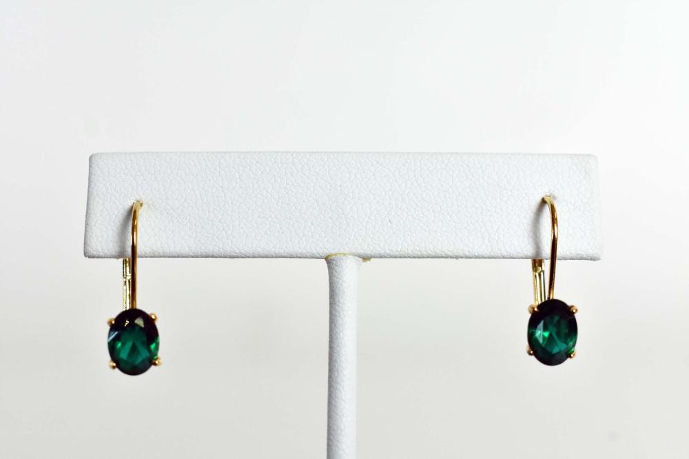 Appraisal: PAIR OF EMERALD AND GOLD EARRINGSPair of Emerald and Gold