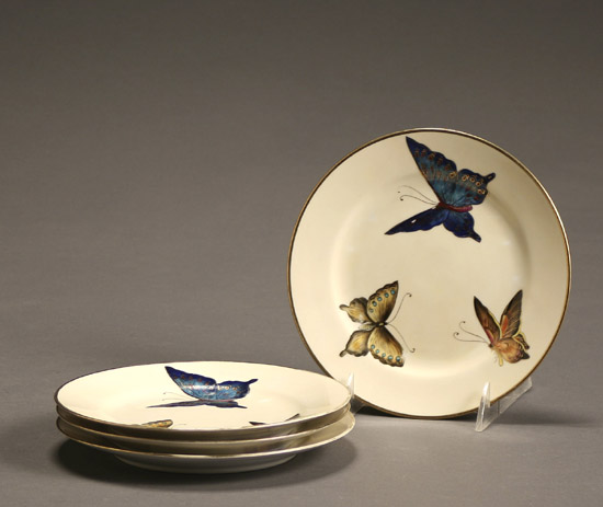 Appraisal: Set of Four Nippon 'Butterfly' Dessert Plates Each with Green