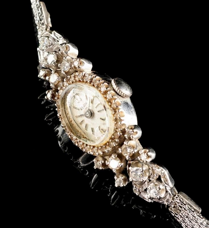 Appraisal: A VINTAGE K WHITE GOLD AND DIAMOND LADY'S ELGIN WATCH