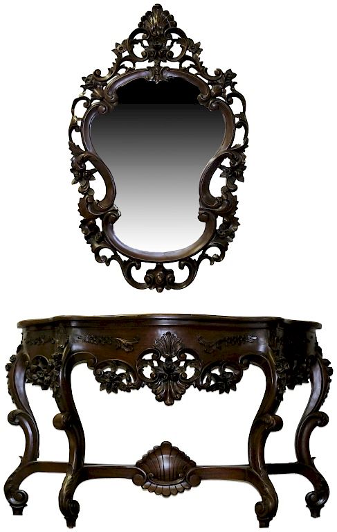 Appraisal: Victorian Style Mahogany Foyer Table Mirror Set Mahogany foyer console