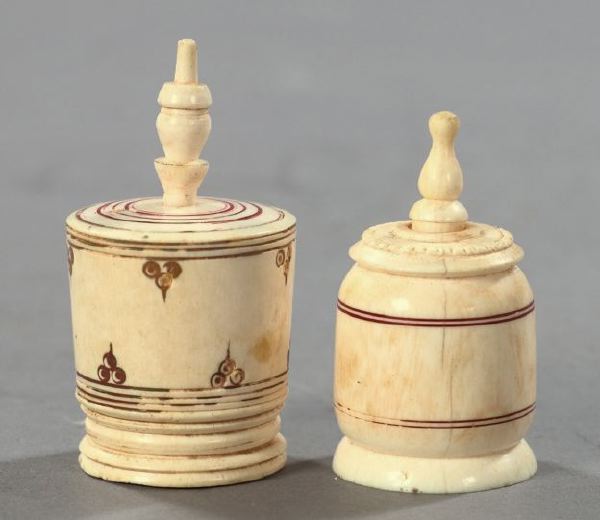 Appraisal: Two Carved Bone Jars second quarter th century one an