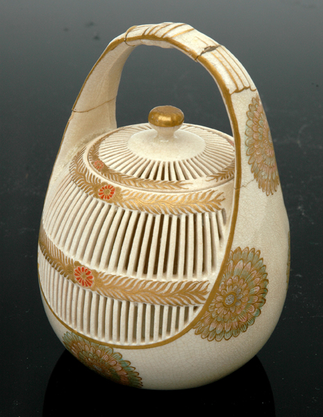 Appraisal: A SATSUMA RETICULATED BASKET AND COVER Meiji Period - The