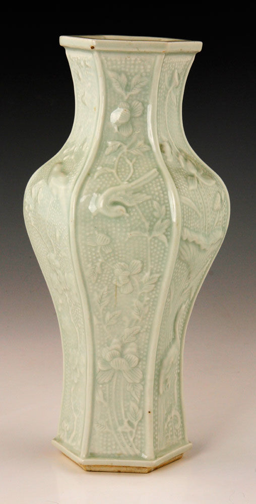 Appraisal: - Chinese Celadon Vase Six sided celadon vase China with