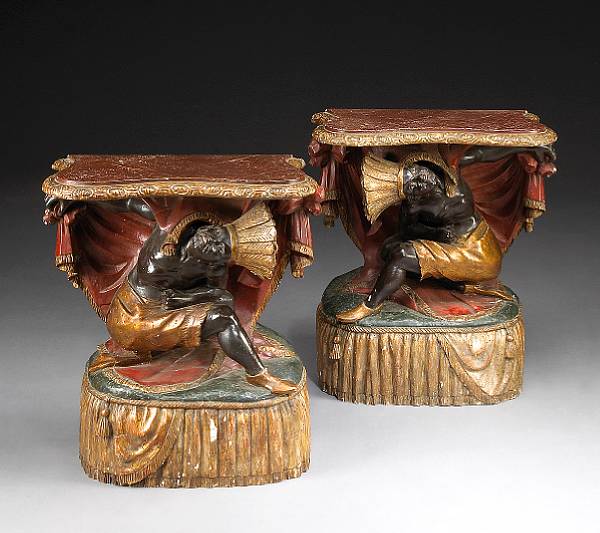 Appraisal: A pair of Venetian polychrome and parcel gilt figural consoles