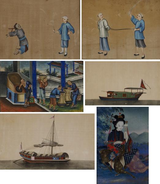 Appraisal: CHINESE ART Five paintings on rice paper two with sailing