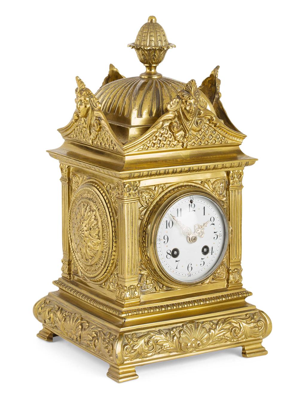 Appraisal: FRENCH BRASS MANTEL CLOCK LATE TH CENTURY the pineapple gilt