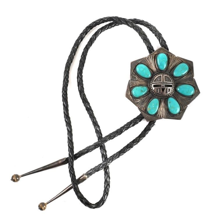 Appraisal: TC OSHLISH NAVAJO KACHINA BOLO TIESterling silver and turquoise bolo