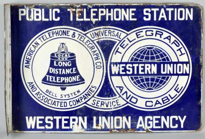 Appraisal: Porcelain Public Telephone Western Union Sign Two-sided unique sign Condition