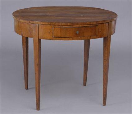 Appraisal: ITALIAN NEOCLASSICAL-STYLE INLAID WALNUT CIRCULAR-TOP TABLE The top with two