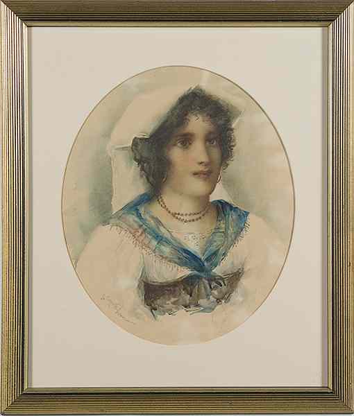 Appraisal: Italian Watercolor Portrait of a Lady Italian th century signed