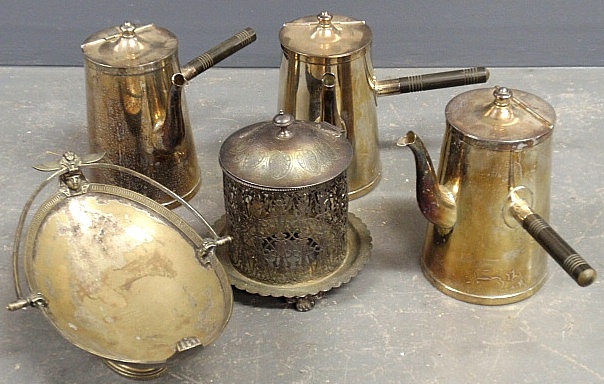 Appraisal: - Group of silverplate- three coffee tea pots h Egyptian