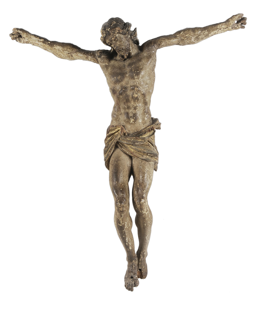 Appraisal: German School th century Crucifix carved polychromed and gilt wood