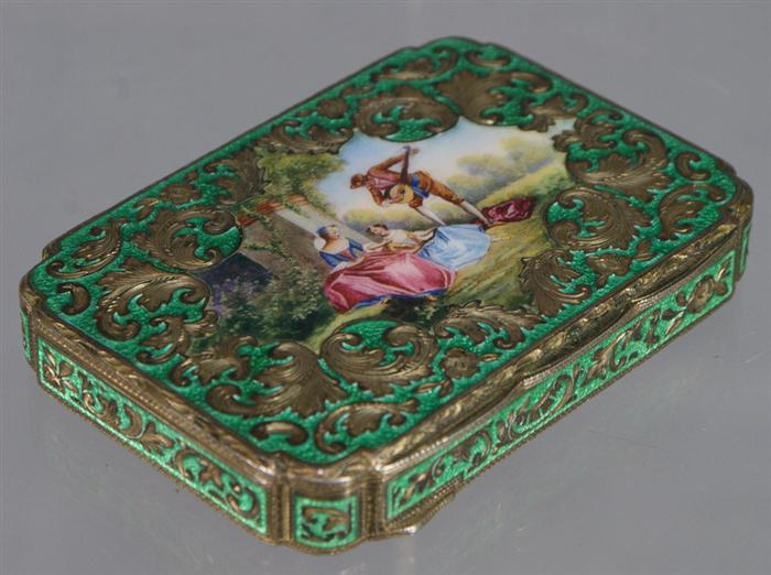 Appraisal: Austrian sterling silver enameled compact green background cartouche with garden