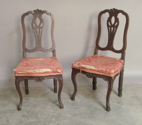 Appraisal: Pair of continental carved mahogany side chairs early th c