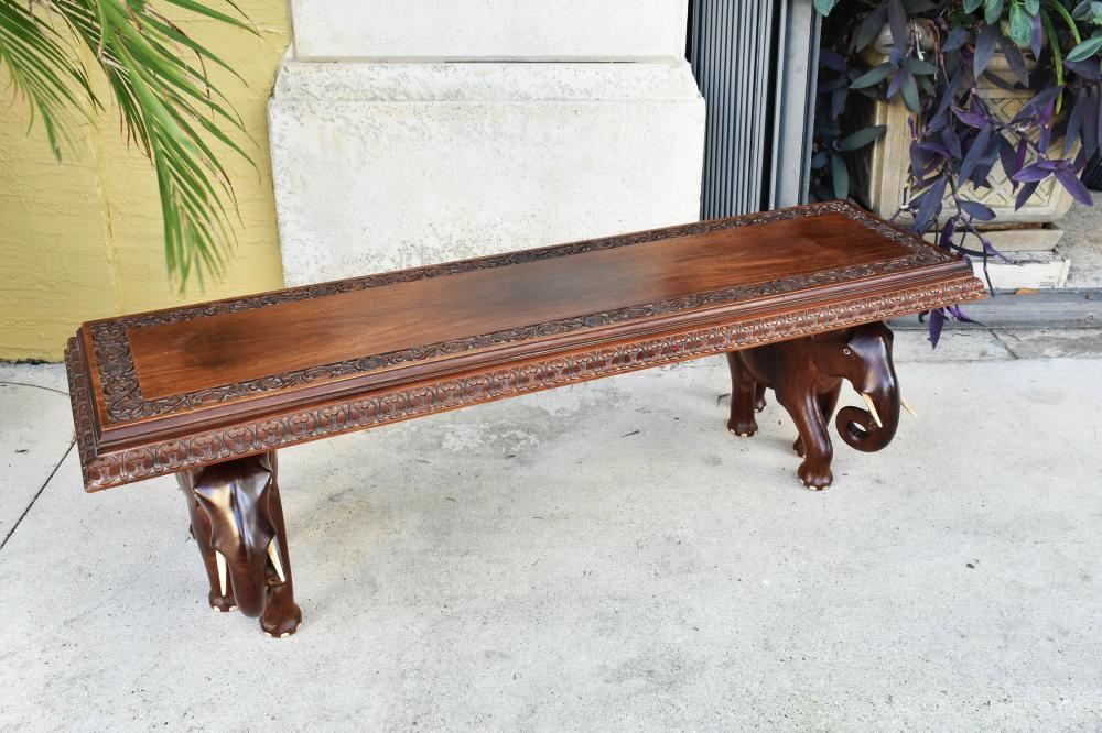 Appraisal: FINE INDIAN CARVED ROSEWOOD BENCHCirca The seat carved in an