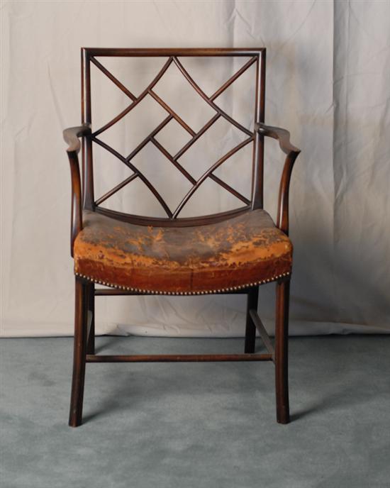 Appraisal: A George III-style Lattice-back Armchair mahogany with curved arms and