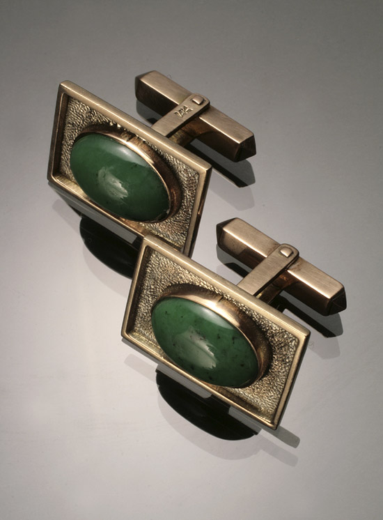 Appraisal: Pair of -Karat Yellow-Gold and Green Nephrite Jade Cuff Links