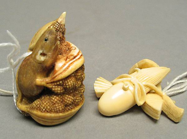 Appraisal: Two ivory studies The first carved as a small rat