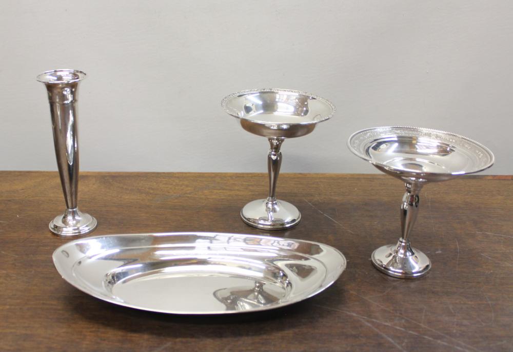 Appraisal: FOUR STERLING SILVER HOLLOWWARE ITEMS comprised of oval tray L