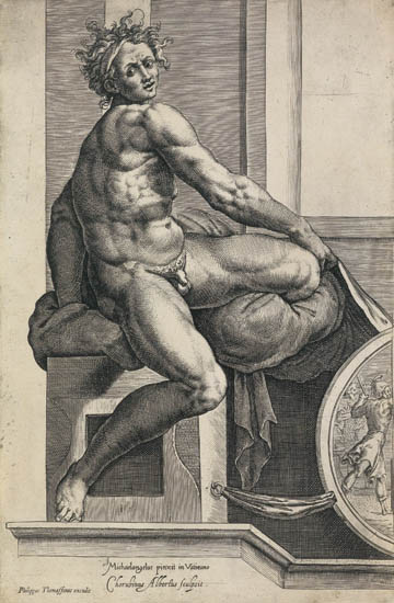 Appraisal: CHERUBINO ALBERTI after Michelangelo Seated Male Nude Engraving circa x