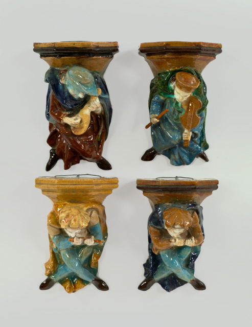 Appraisal: Quartet of Continental Polychromed Majolica Bracket Shelves fourth quarter th