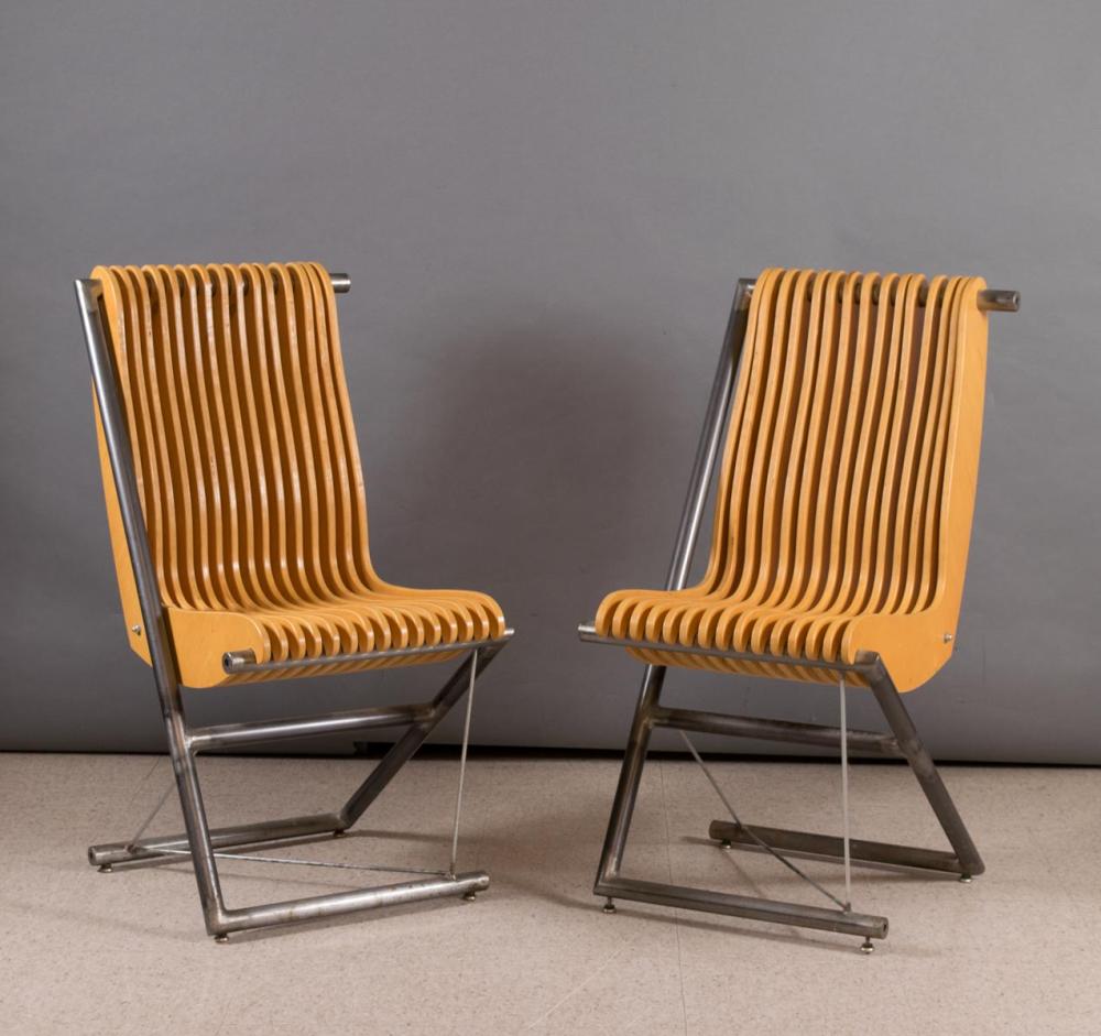 Appraisal: PAIR OF VINTAGE 'PLYCRAFT' SIDE CHAIRS each a tubular steel