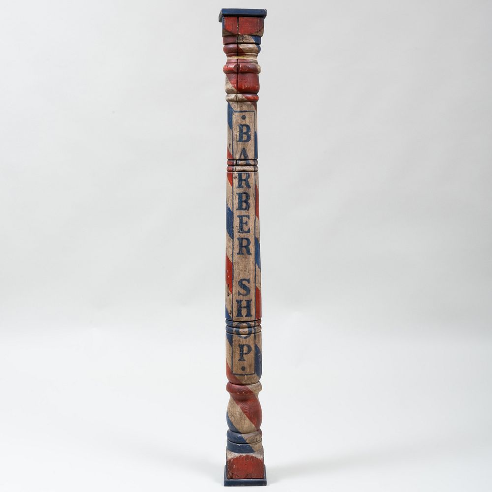 Appraisal: American Block-and-Turned Painted Wood Barber's Pole ft in x x