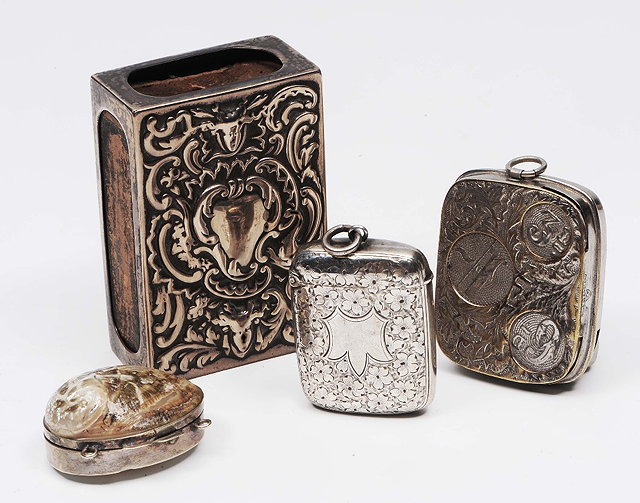 Appraisal: A silver vesta caseand another a small mother-of-pearl pill box