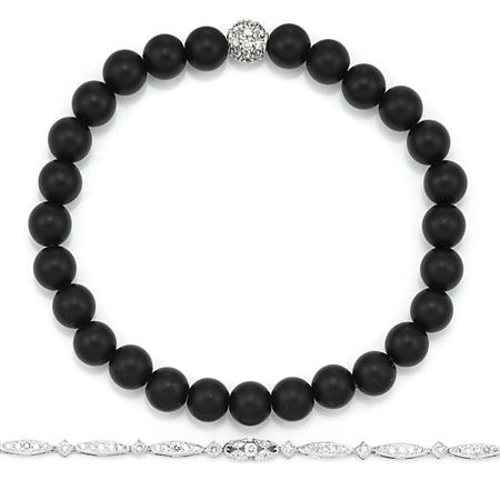 Appraisal: Diamond Bracelet and Black Hardstone Bead and Diamond Bracelet Estimate