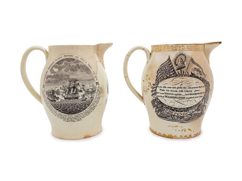 Appraisal: Two Herculaneum Transfer-Decorated Pottery Commemorative Jugs Two Herculaneum Transfer-Decorated Pottery