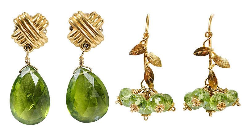 Appraisal: Two Pairs kt Peridot Earrings X design one briolette peridot