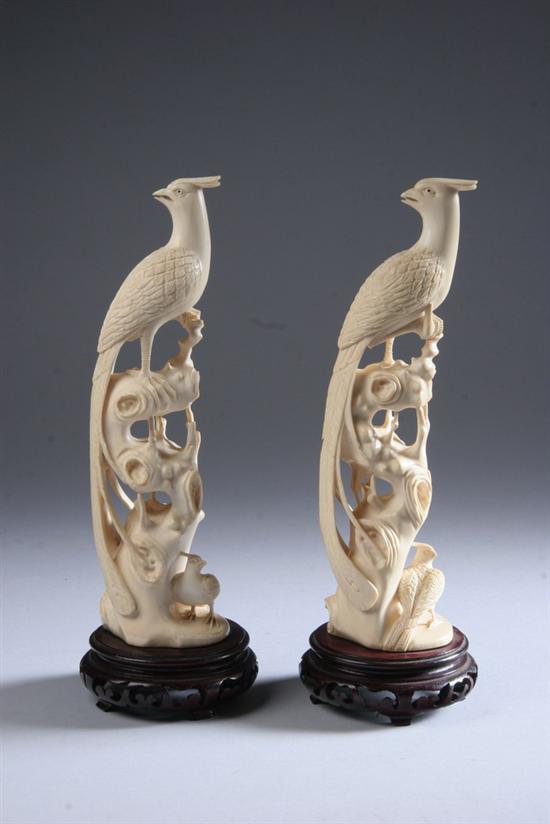 Appraisal: PAIR CHINESE IVORY FIGURES OF BIRDS - Ivory in high