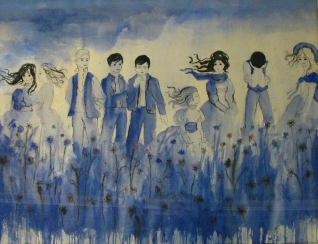 Appraisal: Joni Johnson xxxx-xxxx x watercolor unsigned depicting children in flower