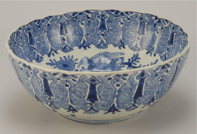 Appraisal: JAPANESE IMARI PORCELAIN PUNCH BOWL th CenturyWith blue floral decoration