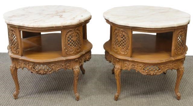 Appraisal: pair French Louis XV style marble-top center tables th c