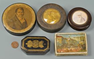 Appraisal: antique snuff boxes st item Circular papier mache box with