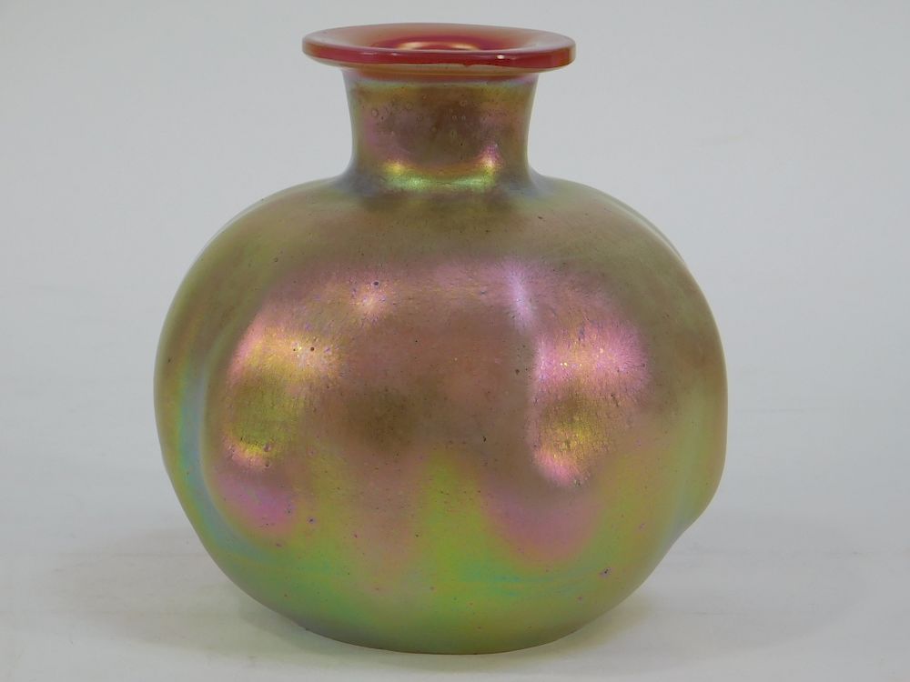 Appraisal: Bohemian Czech Iridescent Art Glass Tadpole Vase Czechoslovakia Early th