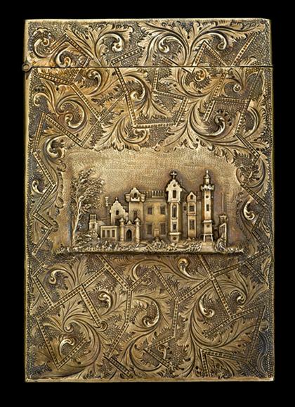 Appraisal: English sterling silver gilt 'castle top' card case taylor perry