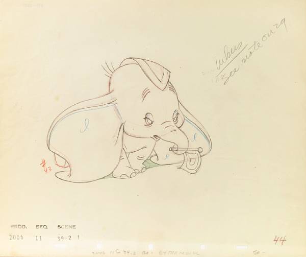 Appraisal: A Walt Disney animation drawing from Dumbo graphite and colored