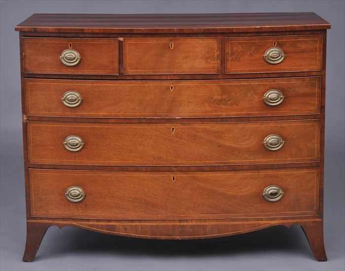 Appraisal: GEORGE III INLAID MAHOGANY BOW-FRONT CHEST OF DRAWERS The case