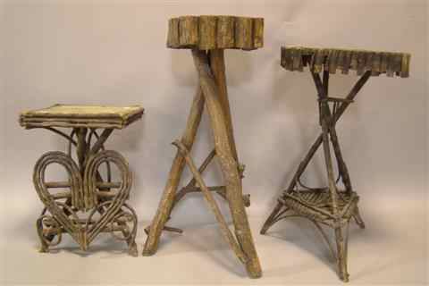 Appraisal: THREE TWIG TABLES three twig tables of various sizes the