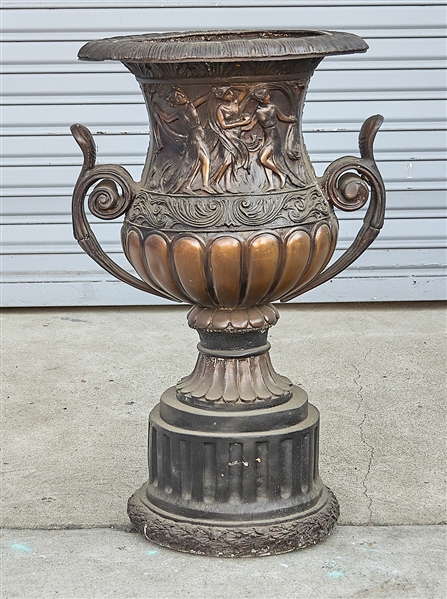 Appraisal: Bronze European-style urn x approx Condition wear losses