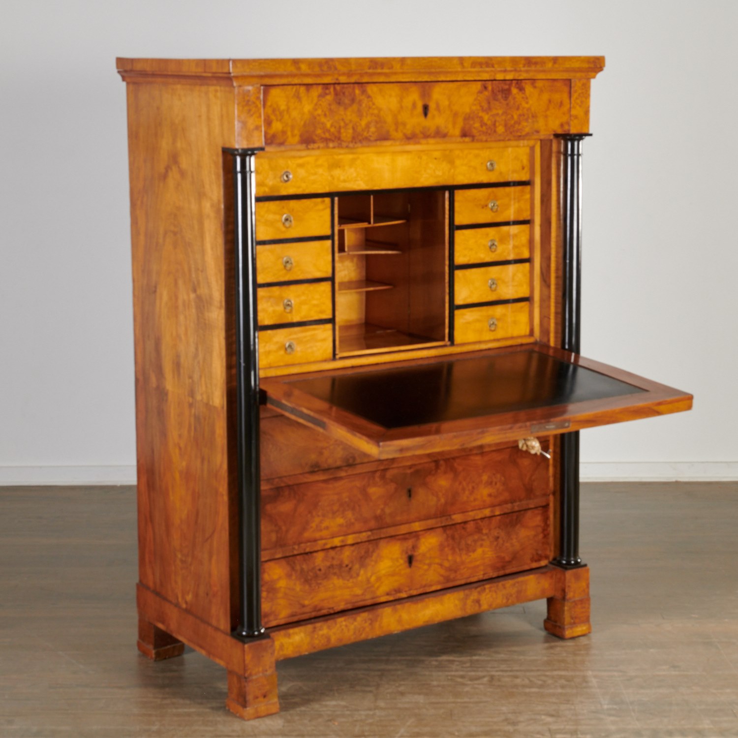 Appraisal: BIEDERMEIER BURLWOOD SECRETAIRE A ABBATANT c Northern European walnut burl