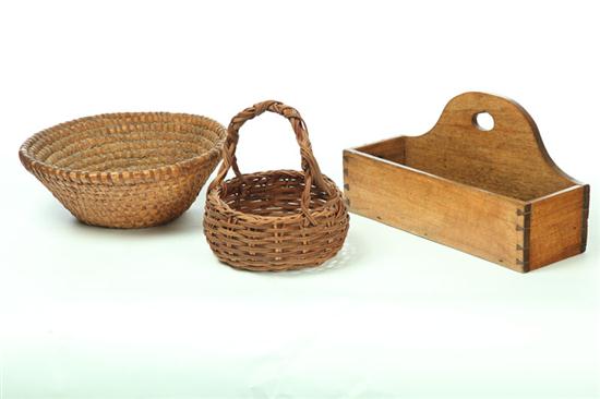 Appraisal: TWO BASKETS AND HANGING BOX American nd half- th- th