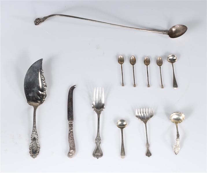 Appraisal: Group of antique sterling silver flatware objects including very long