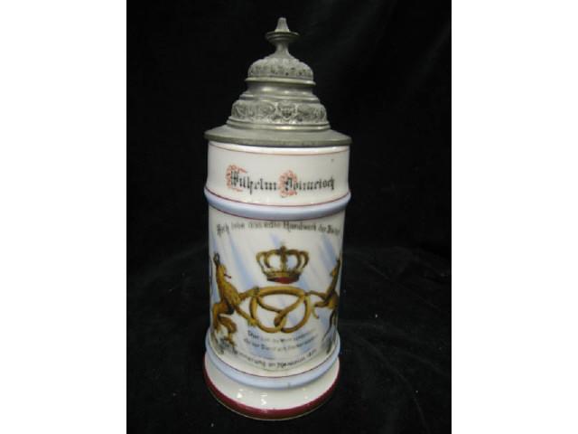 Appraisal: German Porcelain Lithopane Stein liter commerative pewter lid