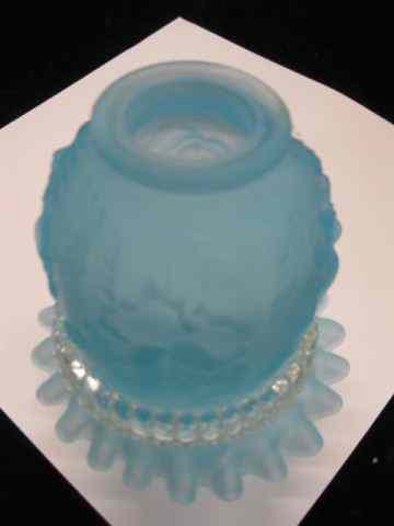 Appraisal: Art Glass Fairy Lamp satin blue glass with blown-out floral