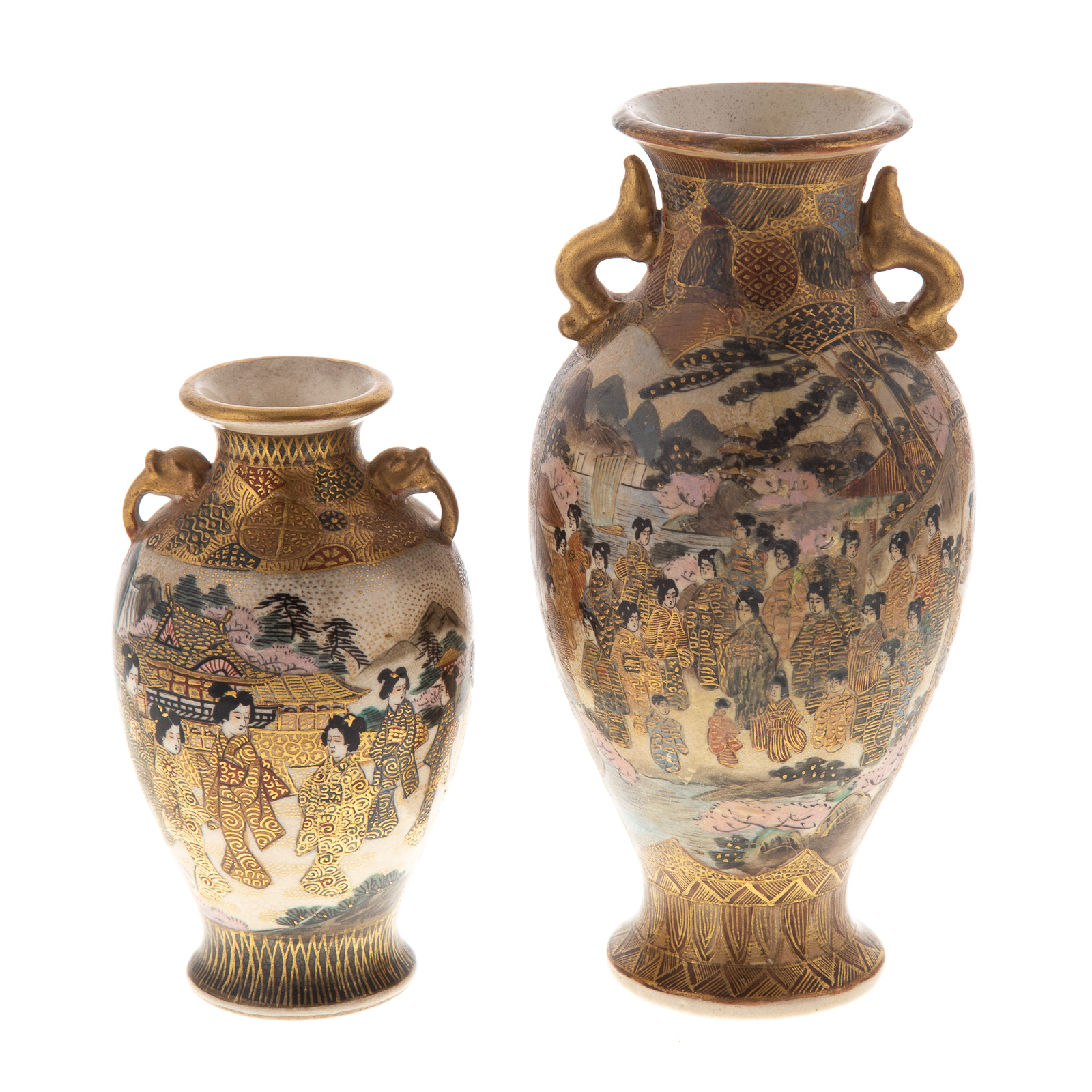 Appraisal: TWO JAPANESE SATSUMA MINIATURE VASES Late th early th century