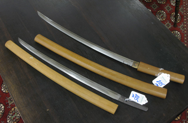 Appraisal: TWO WAKIZASHI JAPANESE SAMURAI MEDIUM SWORDS The first c -