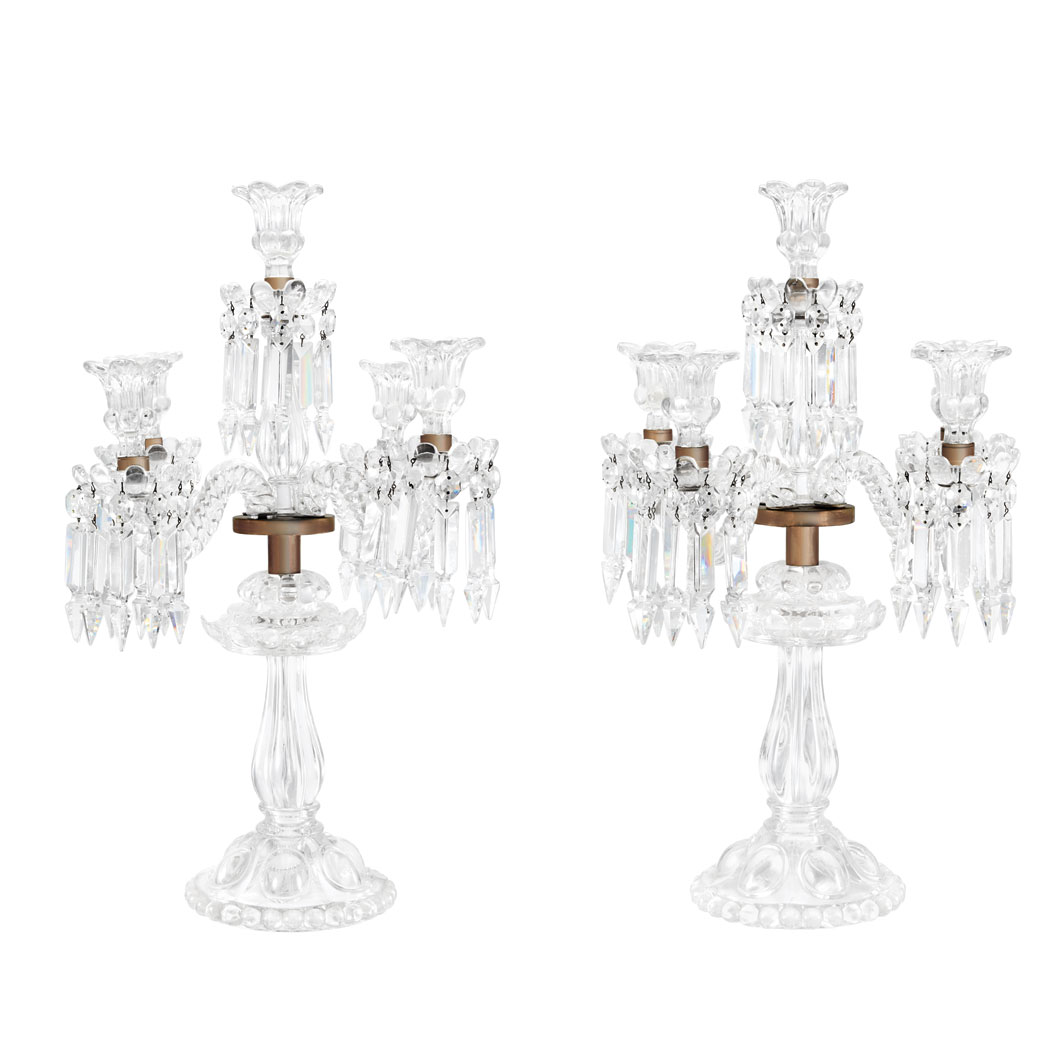 Appraisal: Pair of Baccarat Molded Glass Five-Light Candelabra Each in colorless